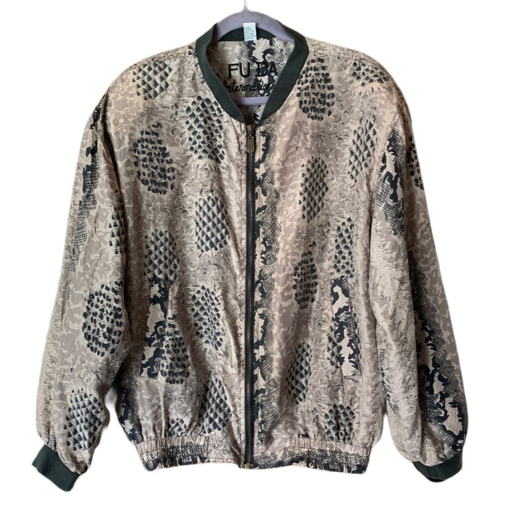 Fuda International Womens 100% Silk Bomber Jacket Animal Print Snake Size M - Picture 1 of 6